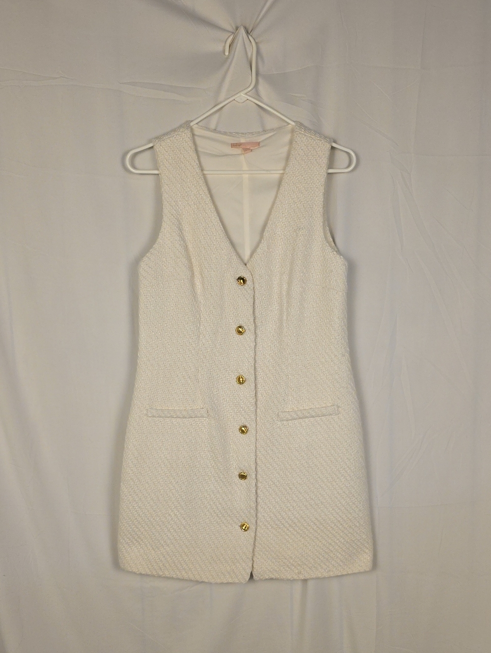 Sleeveless Cream Button-Front Tweed Dress